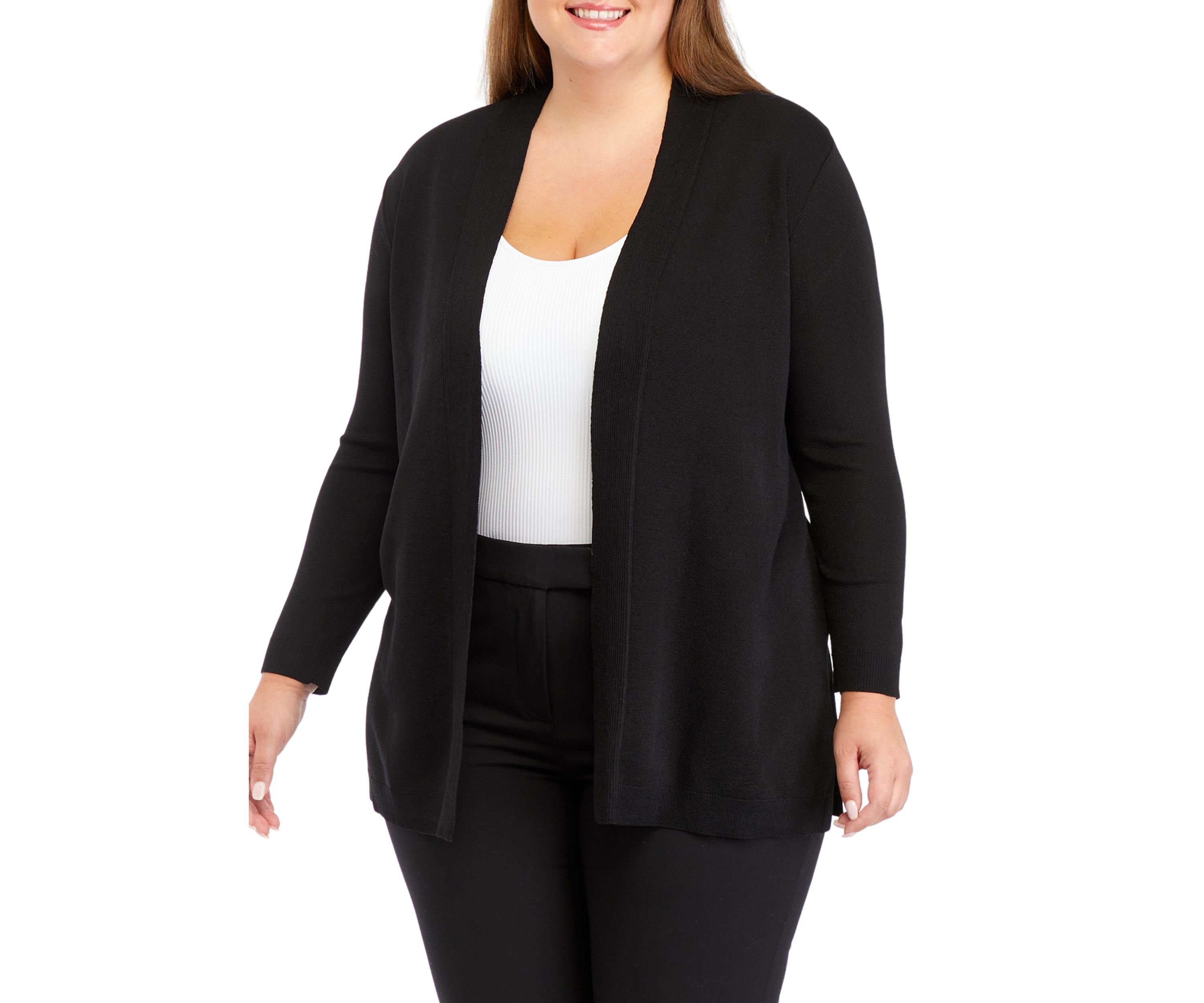 Plus Size Open Front Cardigan with Novelty Placket