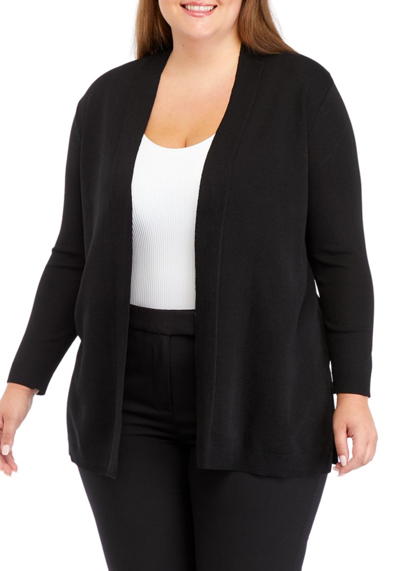 Plus Size Open Front Cardigan with Novelty Placket