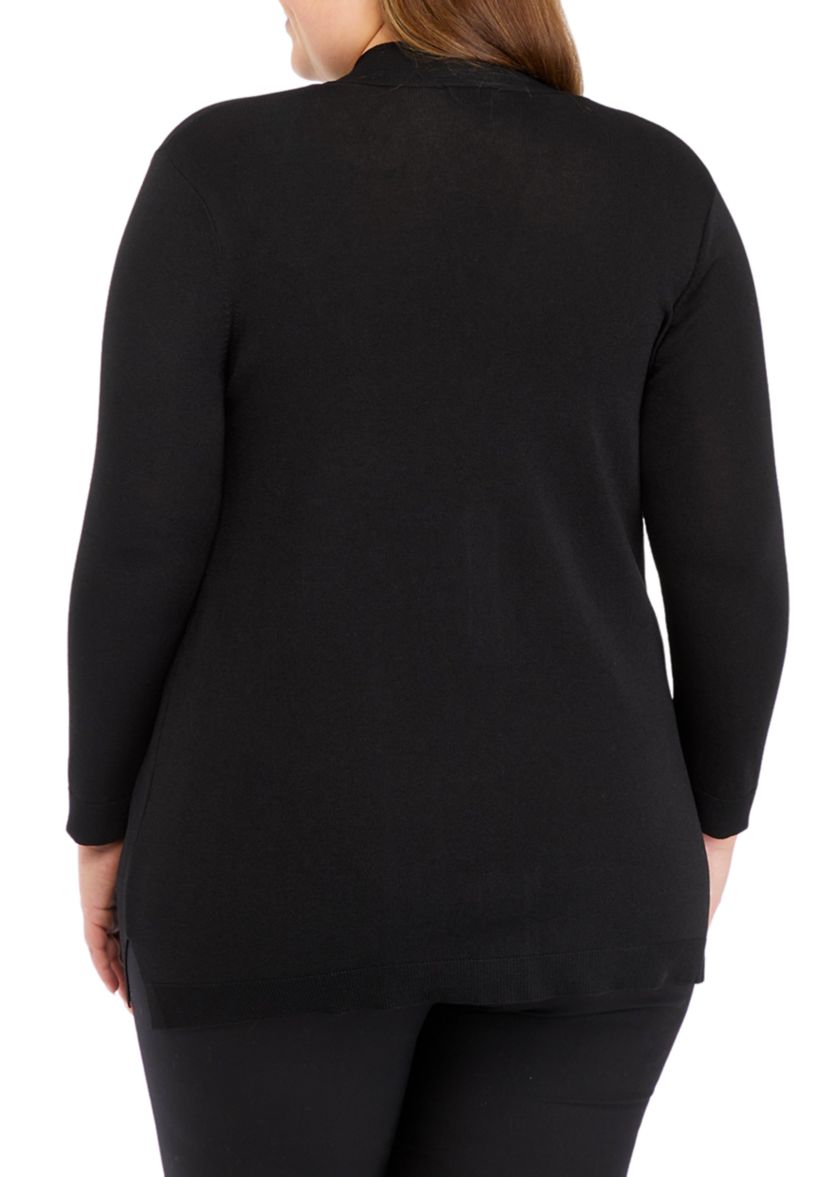 Plus Size Open Front Cardigan with Novelty Placket