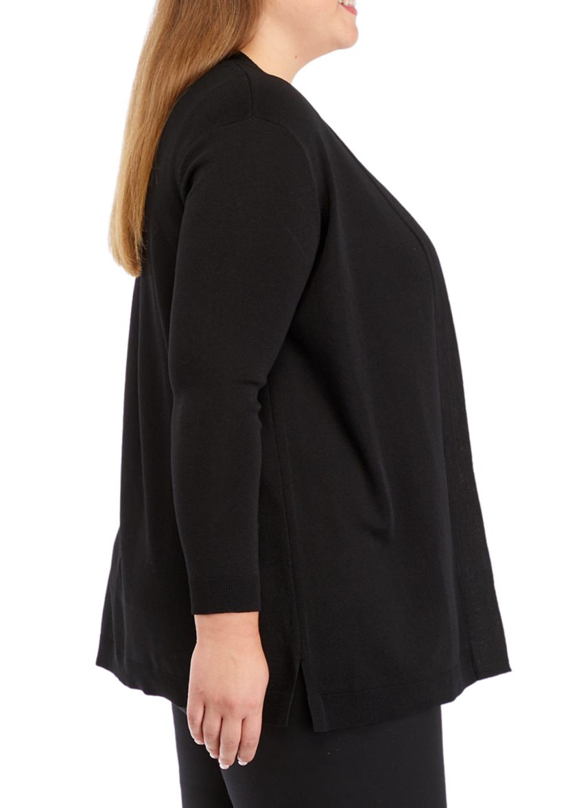 Plus Size Open Front Cardigan with Novelty Placket