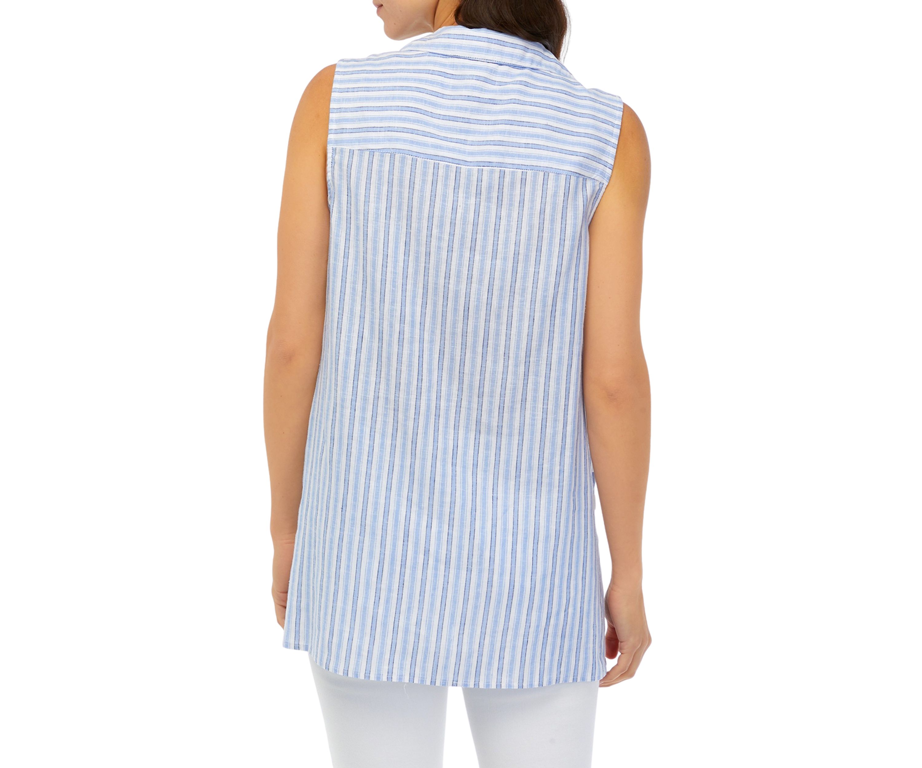 Womens Sleeveless Collared V-Neck Hi-Low Blouse