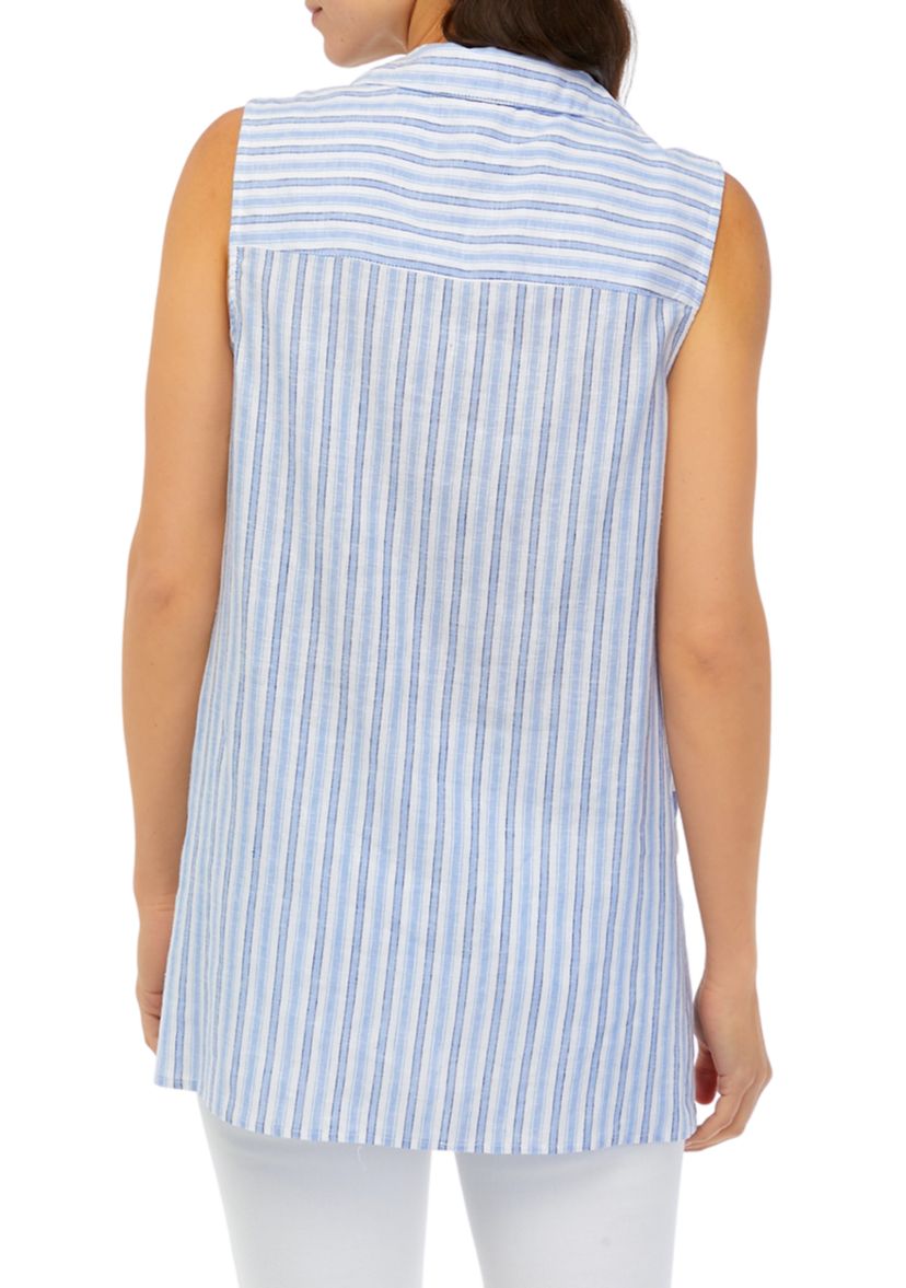 Womens Sleeveless Collared V-Neck Hi-Low Blouse