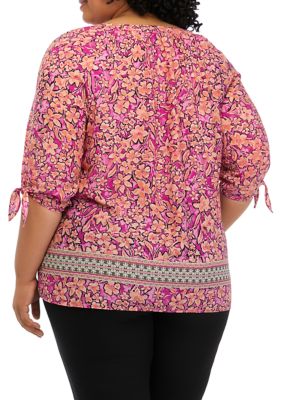 Lucky Brand Plus Size Printed Peasant Top, Tops