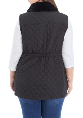 JONES NEW YORK Women's Quilted Long Snap Front Vest with