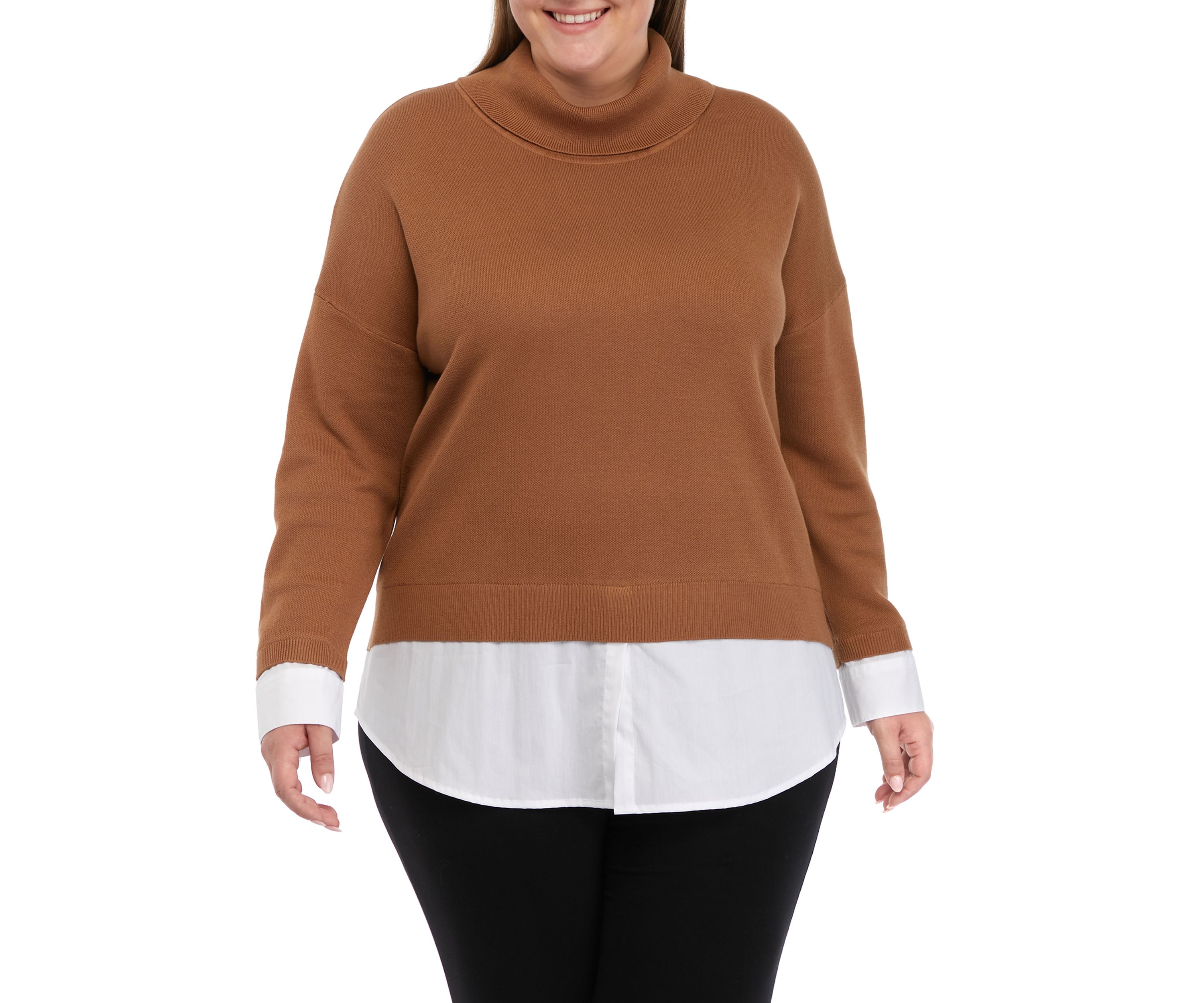 Plus Size Long Sleeve Cowl Twofer Top