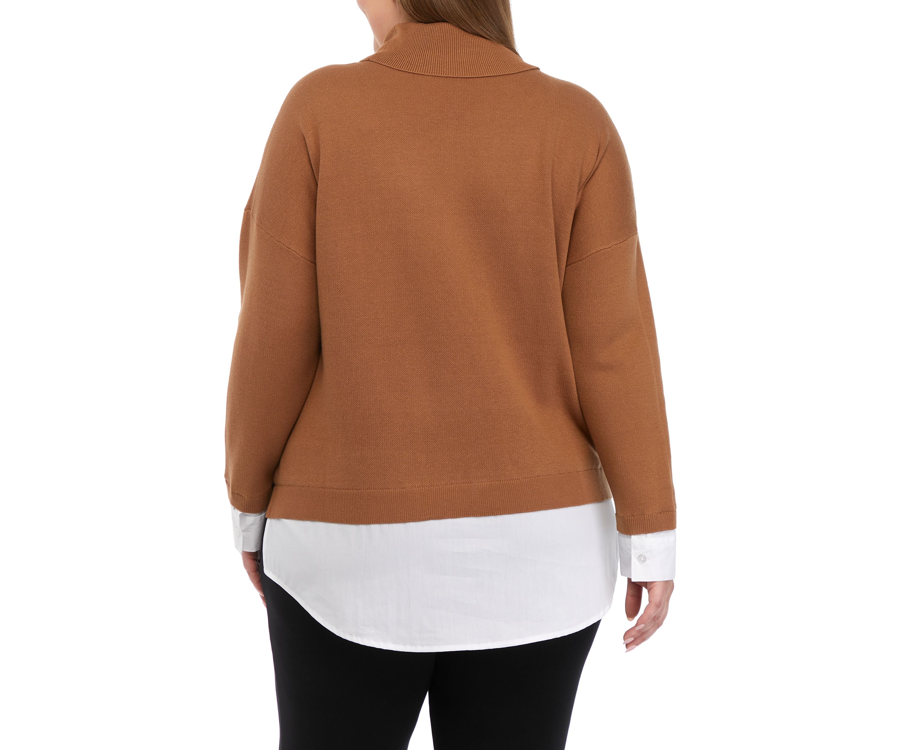 Plus Size Long Sleeve Cowl Twofer Top