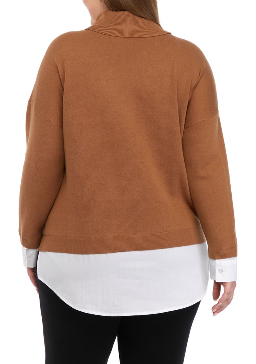 Plus Size Long Sleeve Cowl Twofer Top
