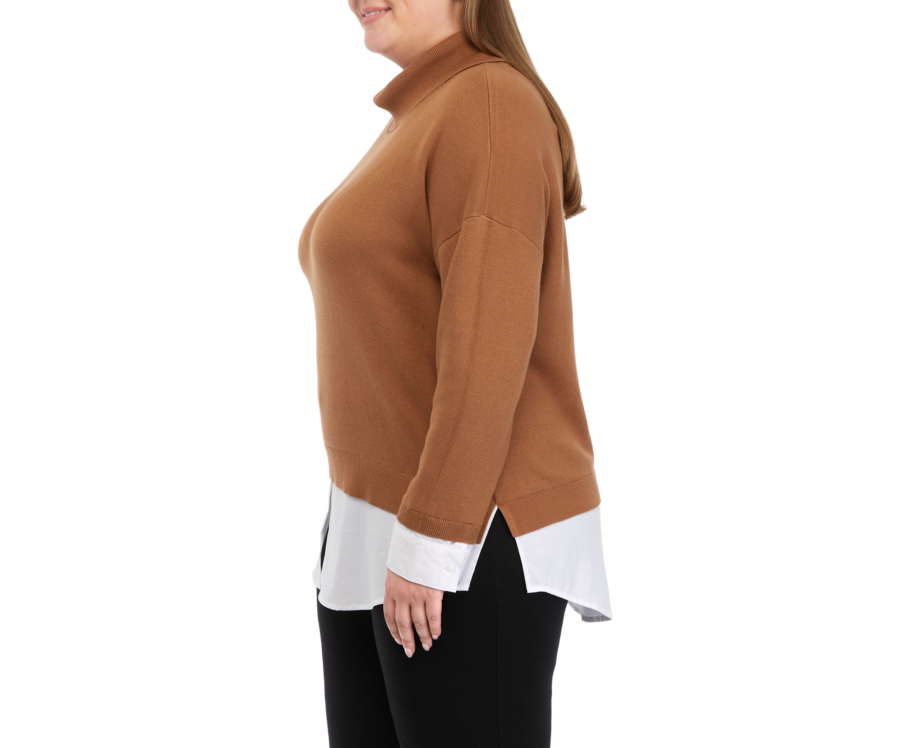 Plus Size Long Sleeve Cowl Twofer Top