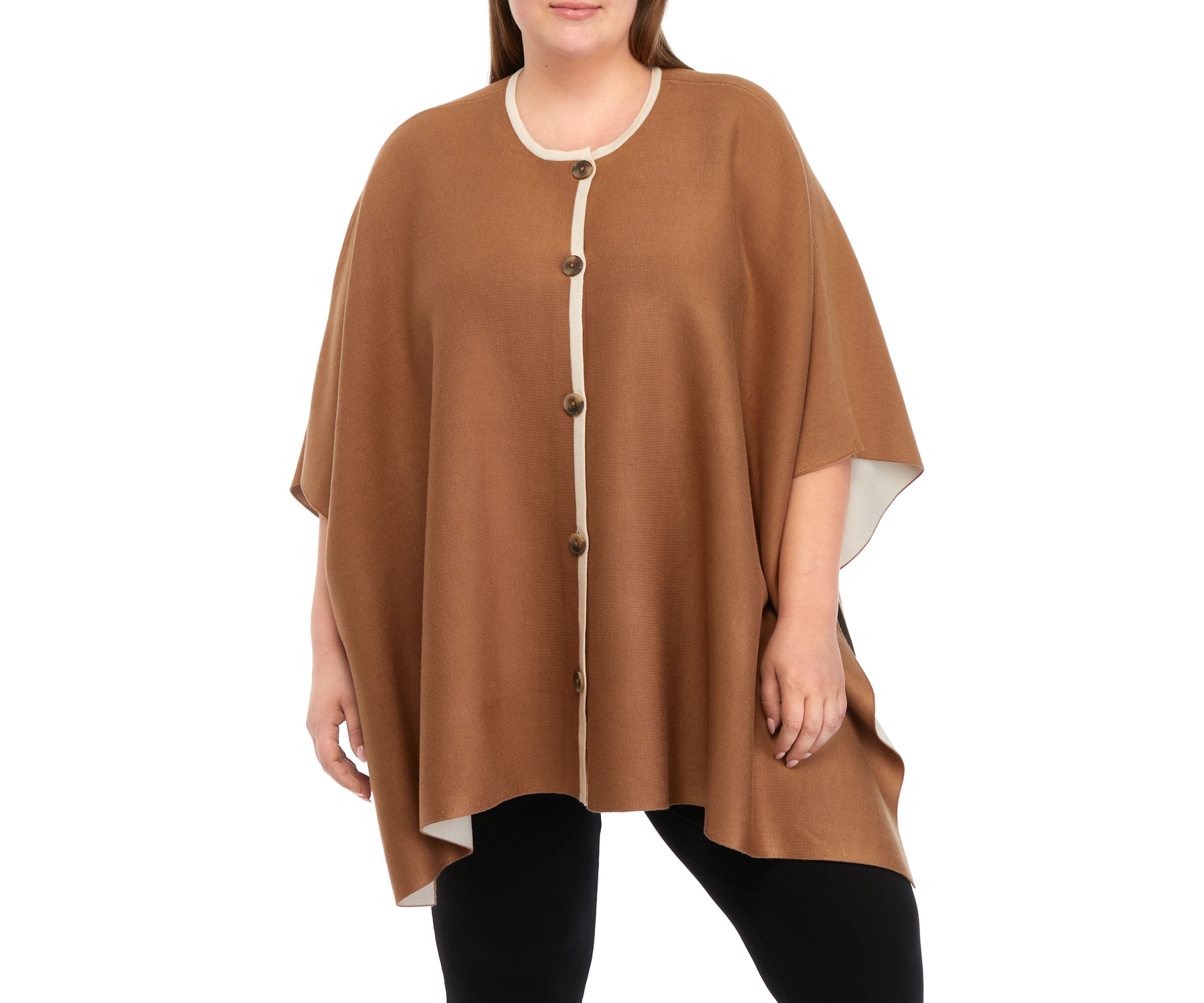 Plus Size Double Face Button Front Poncho