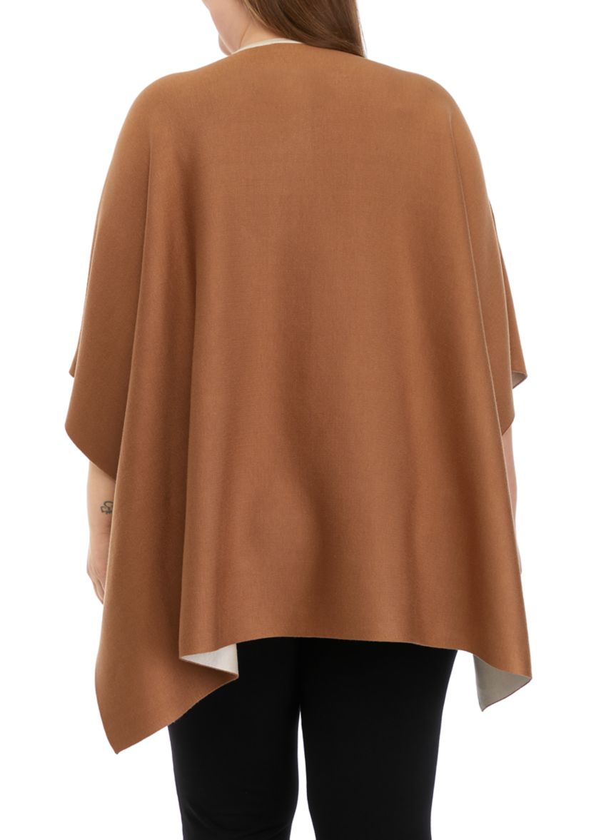 Plus Size Double Face Button Front Poncho