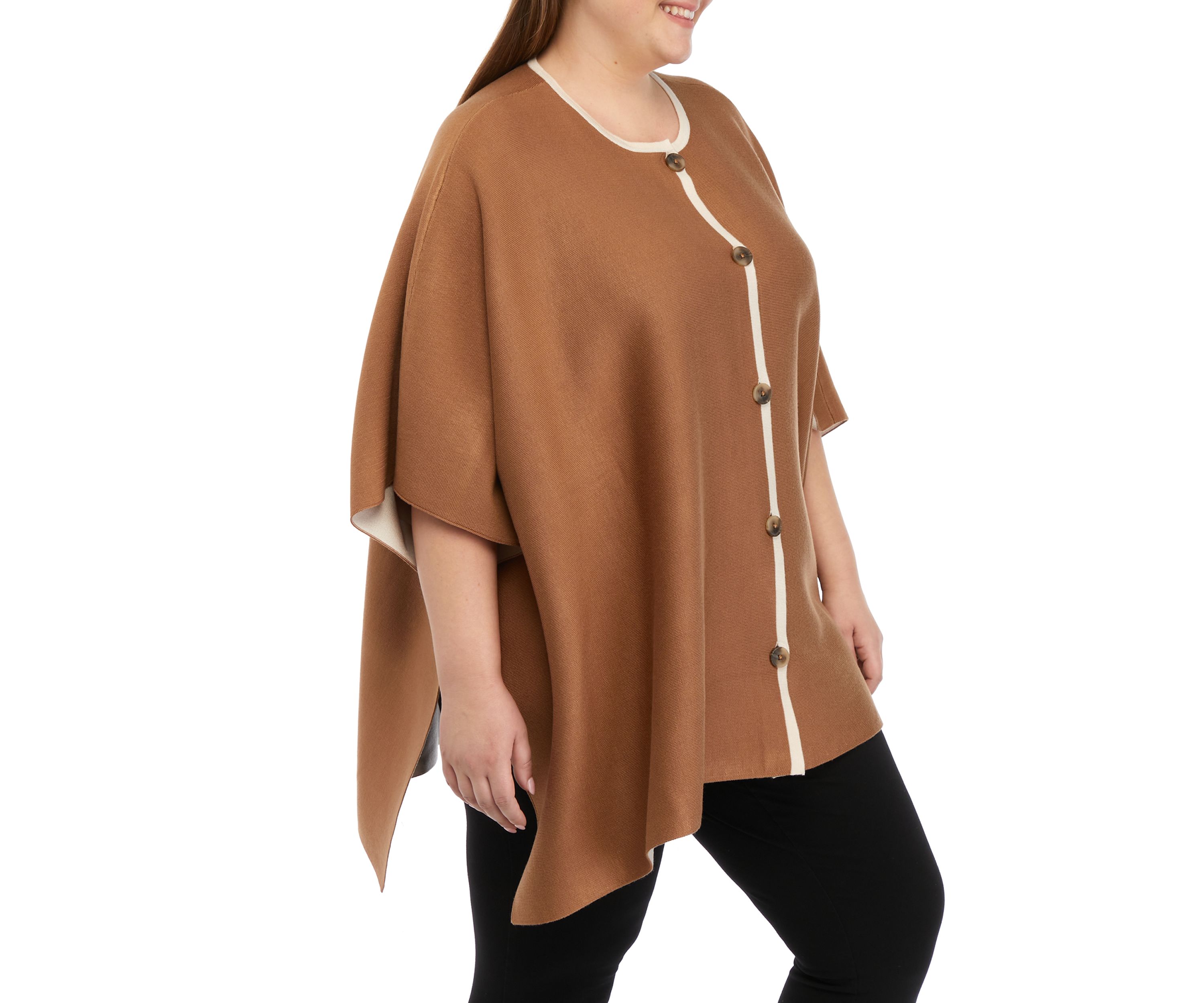 Plus Size Double Face Button Front Poncho