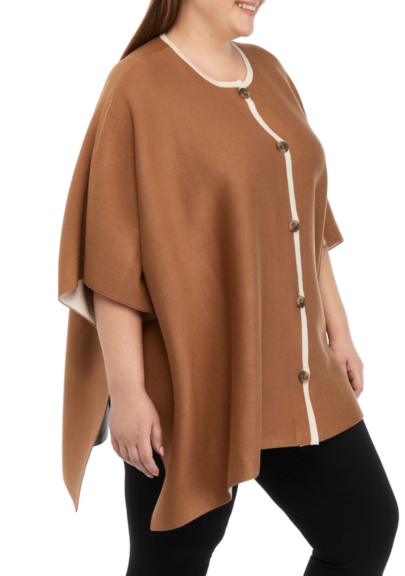 Plus Size Double Face Button Front Poncho