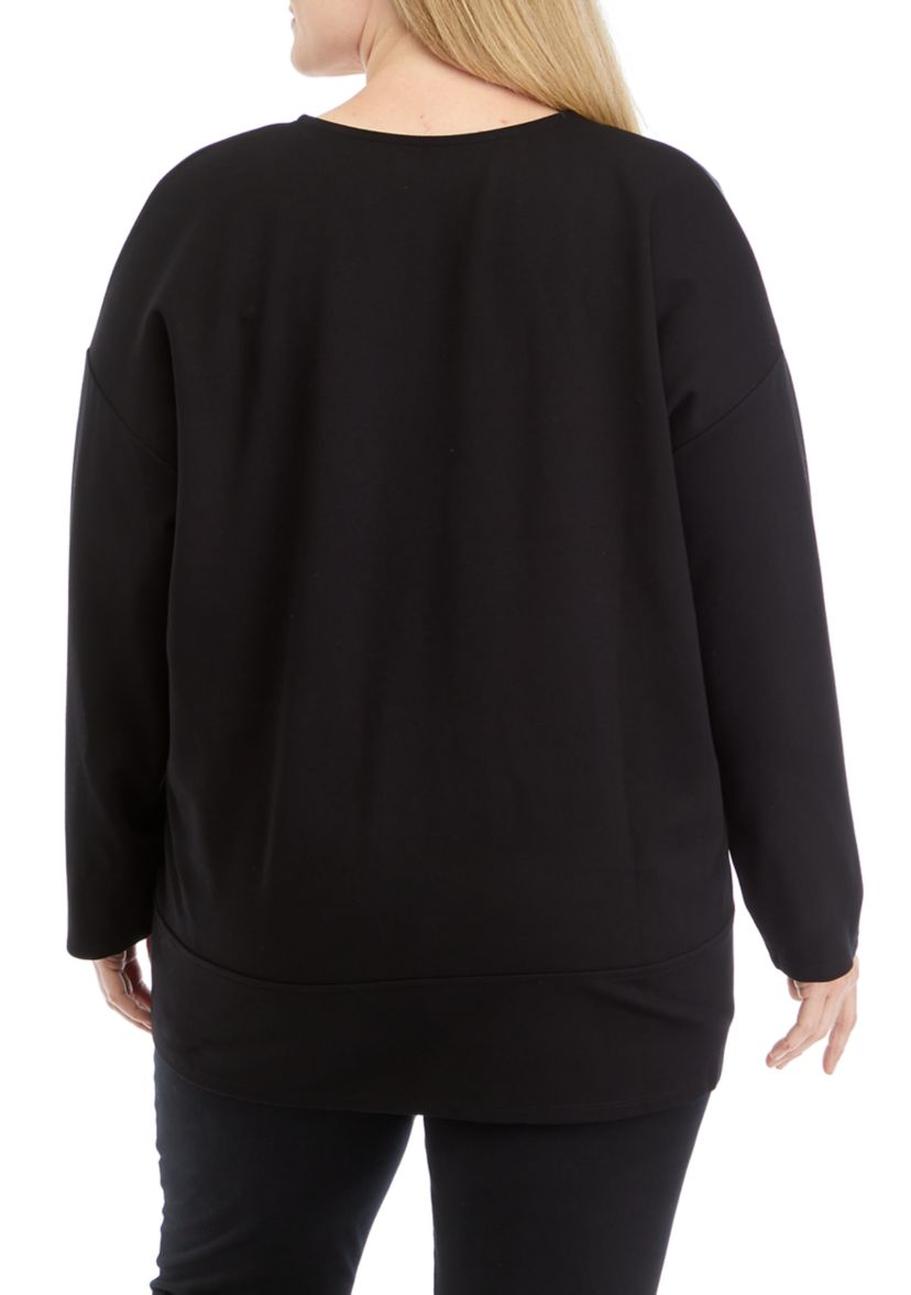 Plus Size Serenity Knit Long Sleeve Blocked V-Neck Tunic 
