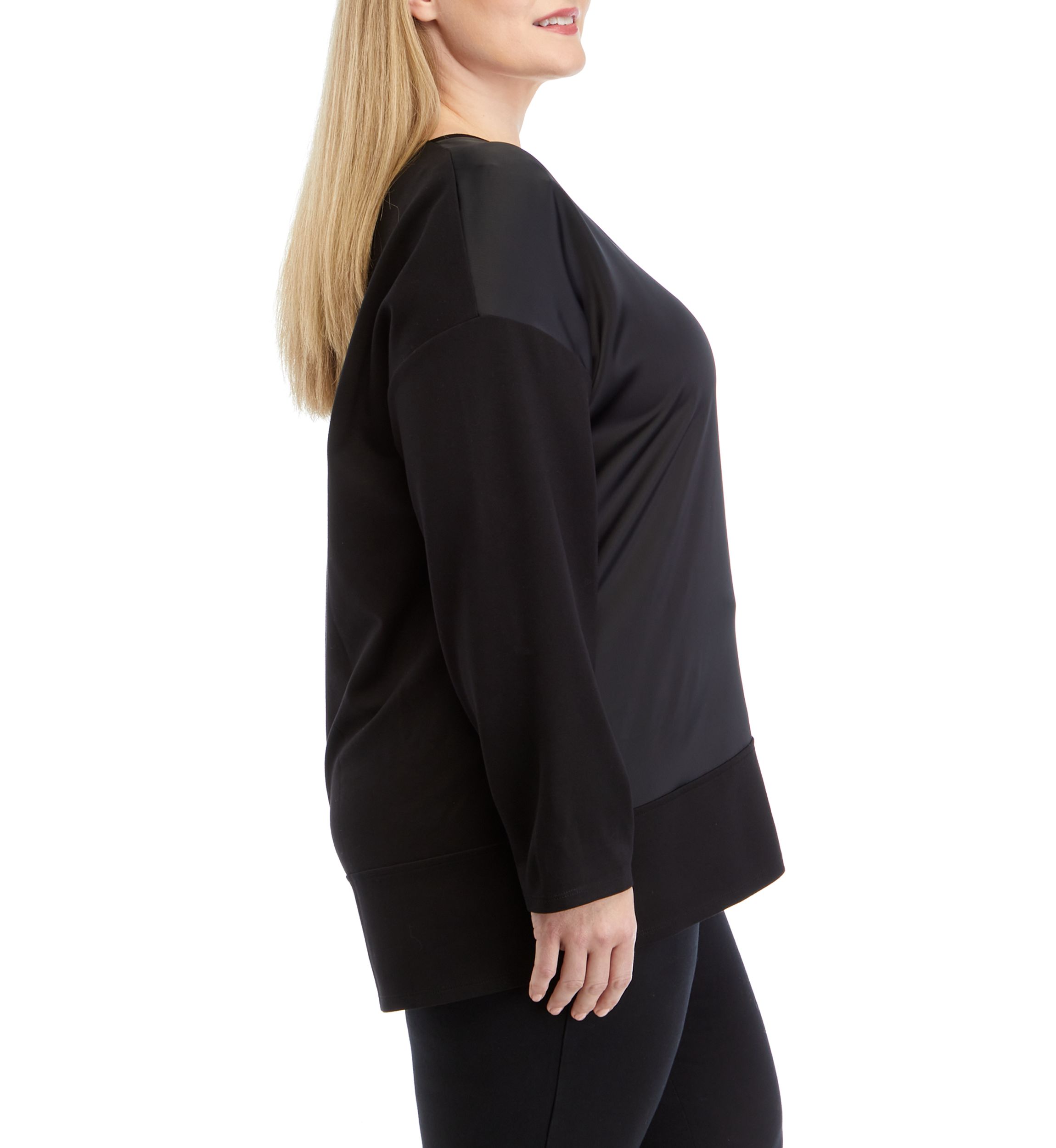 Plus Size Serenity Knit Long Sleeve Blocked V-Neck Tunic 