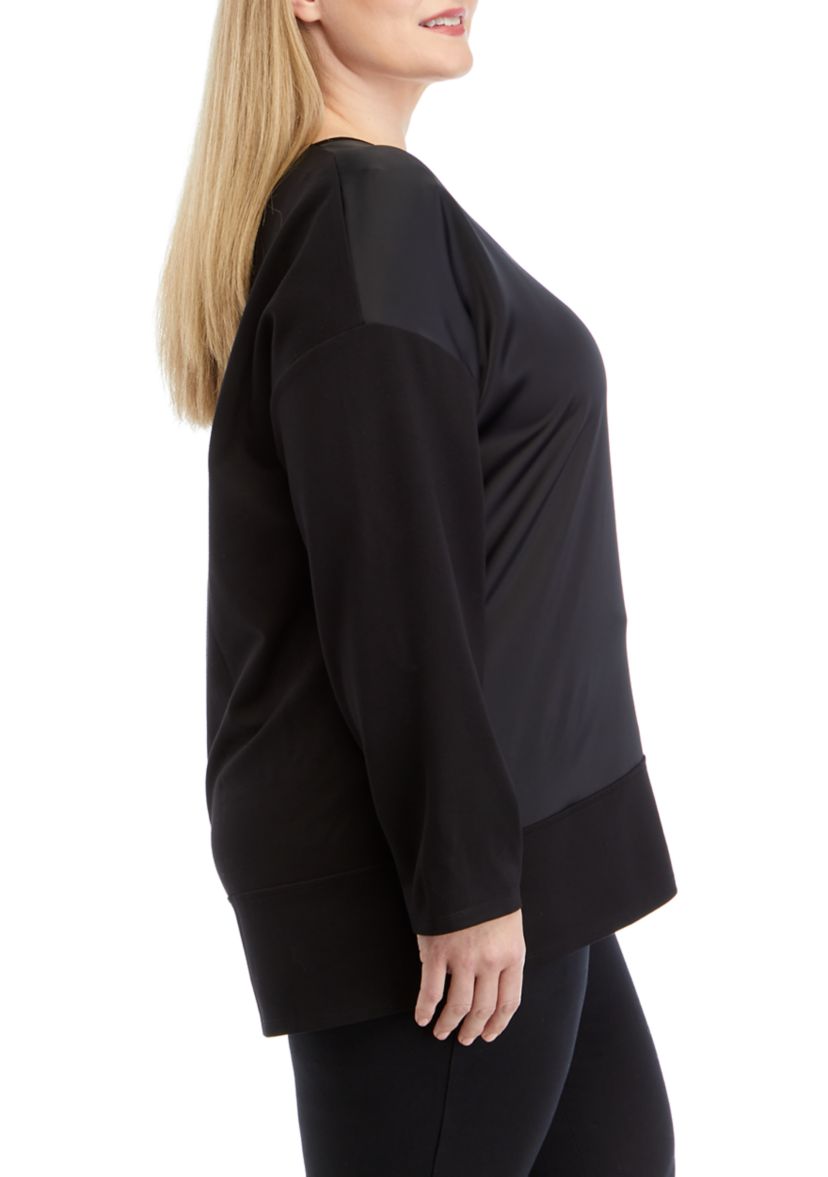 Plus Size Serenity Knit Long Sleeve Blocked V-Neck Tunic 