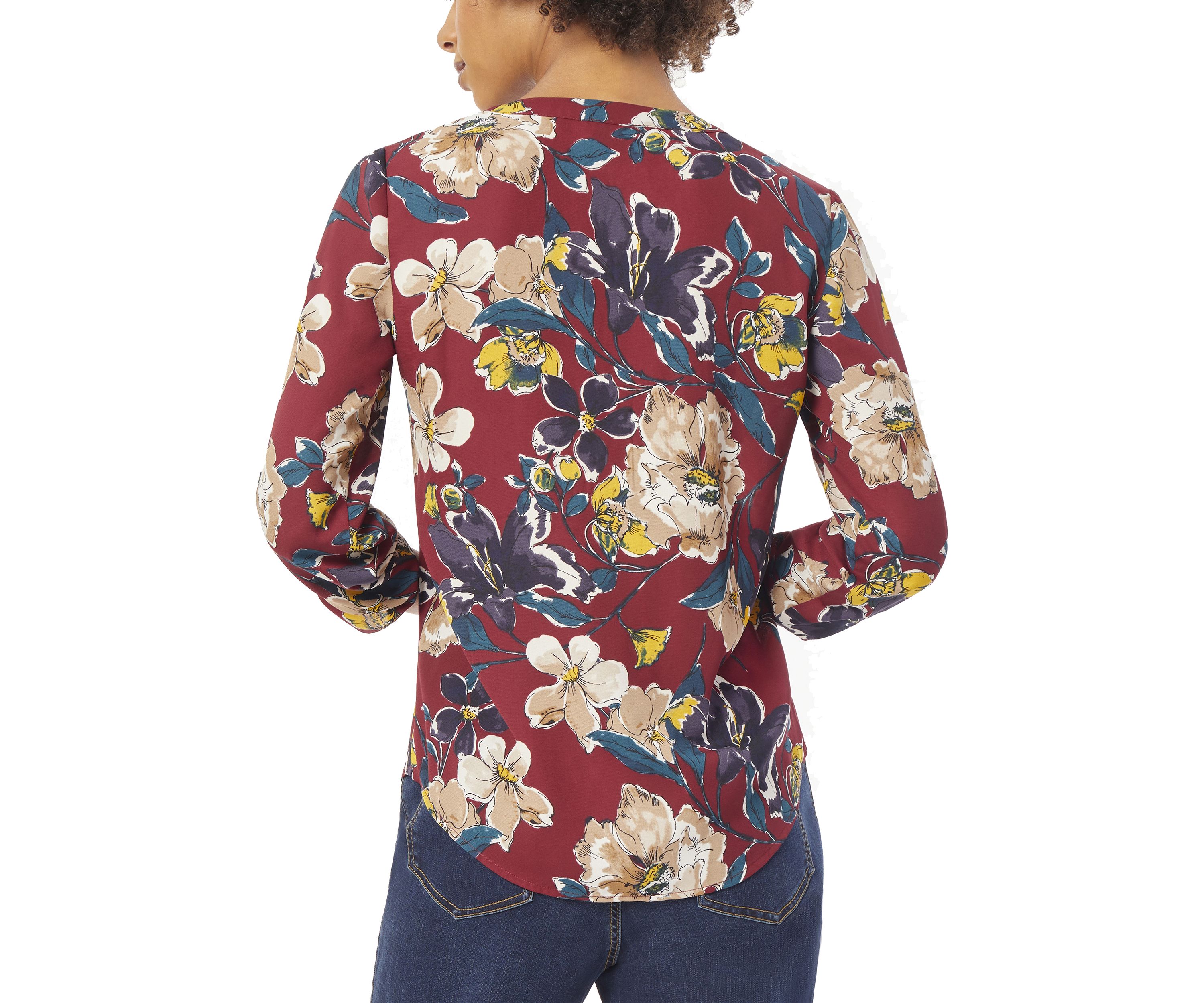 Womens 3/4 Roll Tab Sleeve Pintuck Blouse