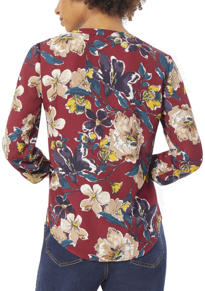 Womens 3/4 Roll Tab Sleeve Pintuck Blouse