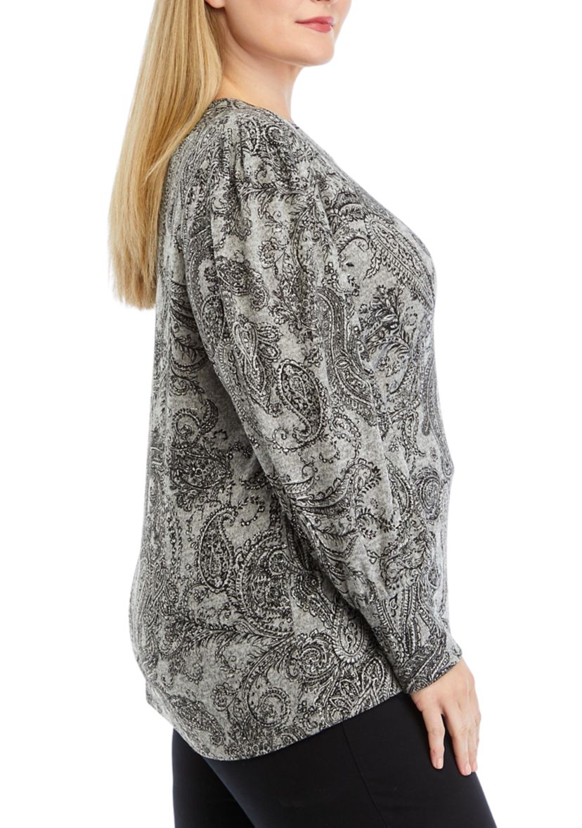 Plus Size Foil Printed Marl Top