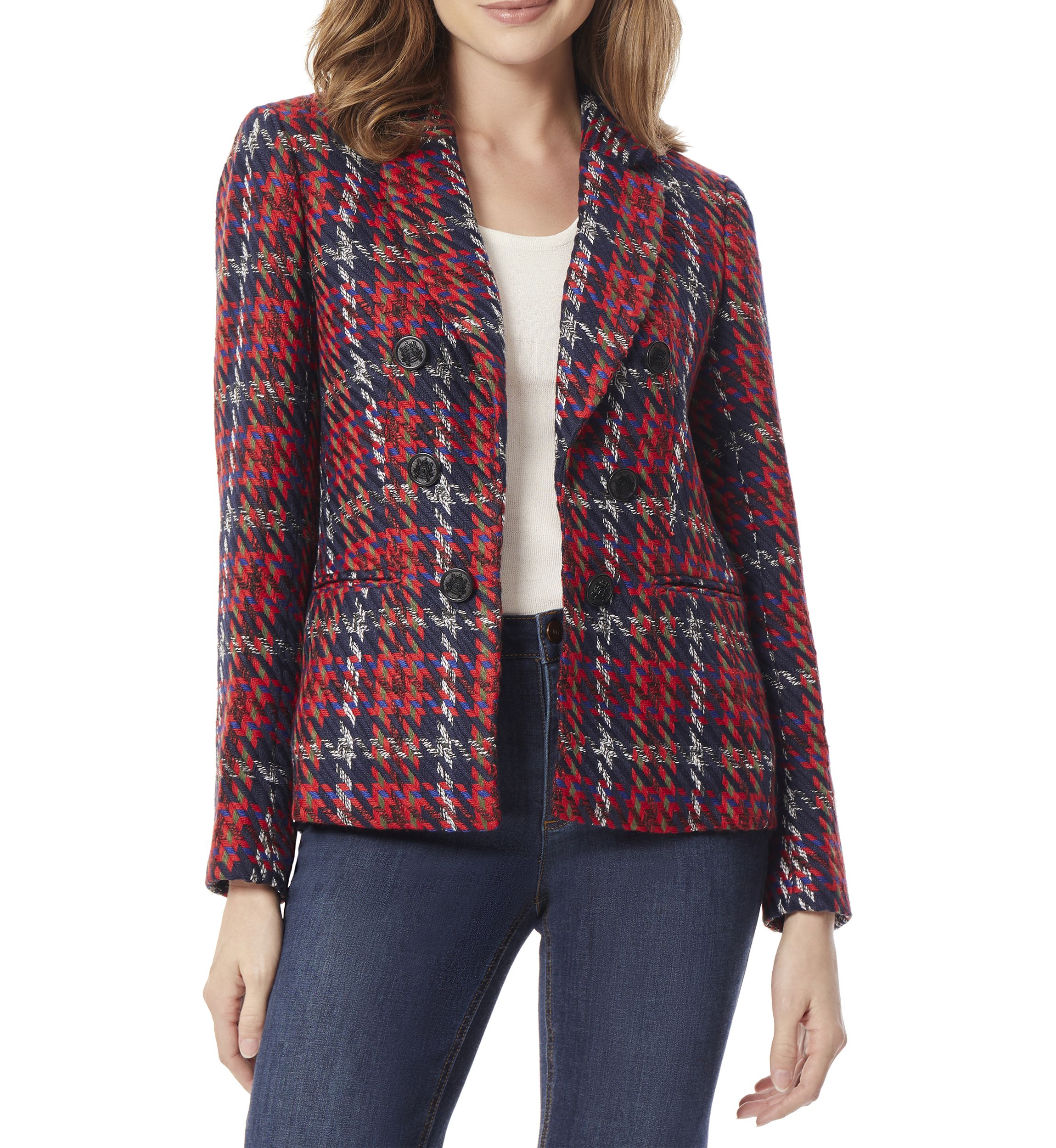 Womens Plaid Faux Double Breasted Jacket