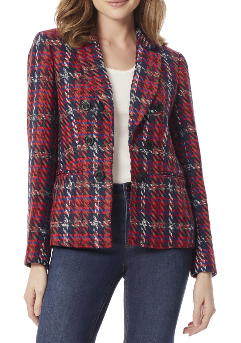 Womens Plaid Faux Double Breasted Jacket