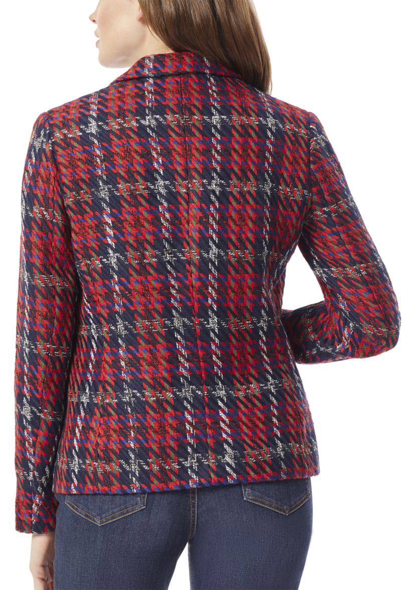 Womens Plaid Faux Double Breasted Jacket
