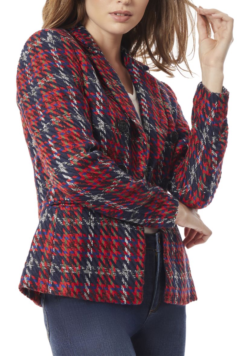 Womens Plaid Faux Double Breasted Jacket