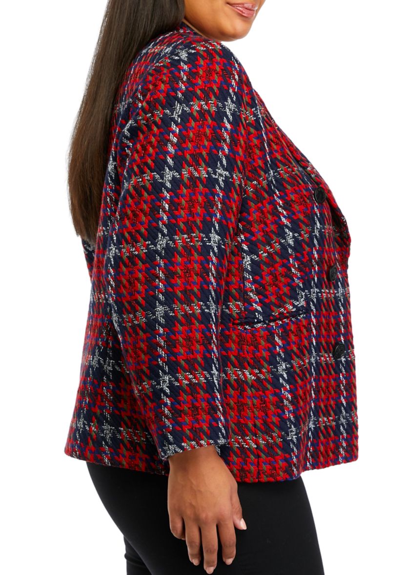 Plus Size Plaid Double Breasted Jacket 