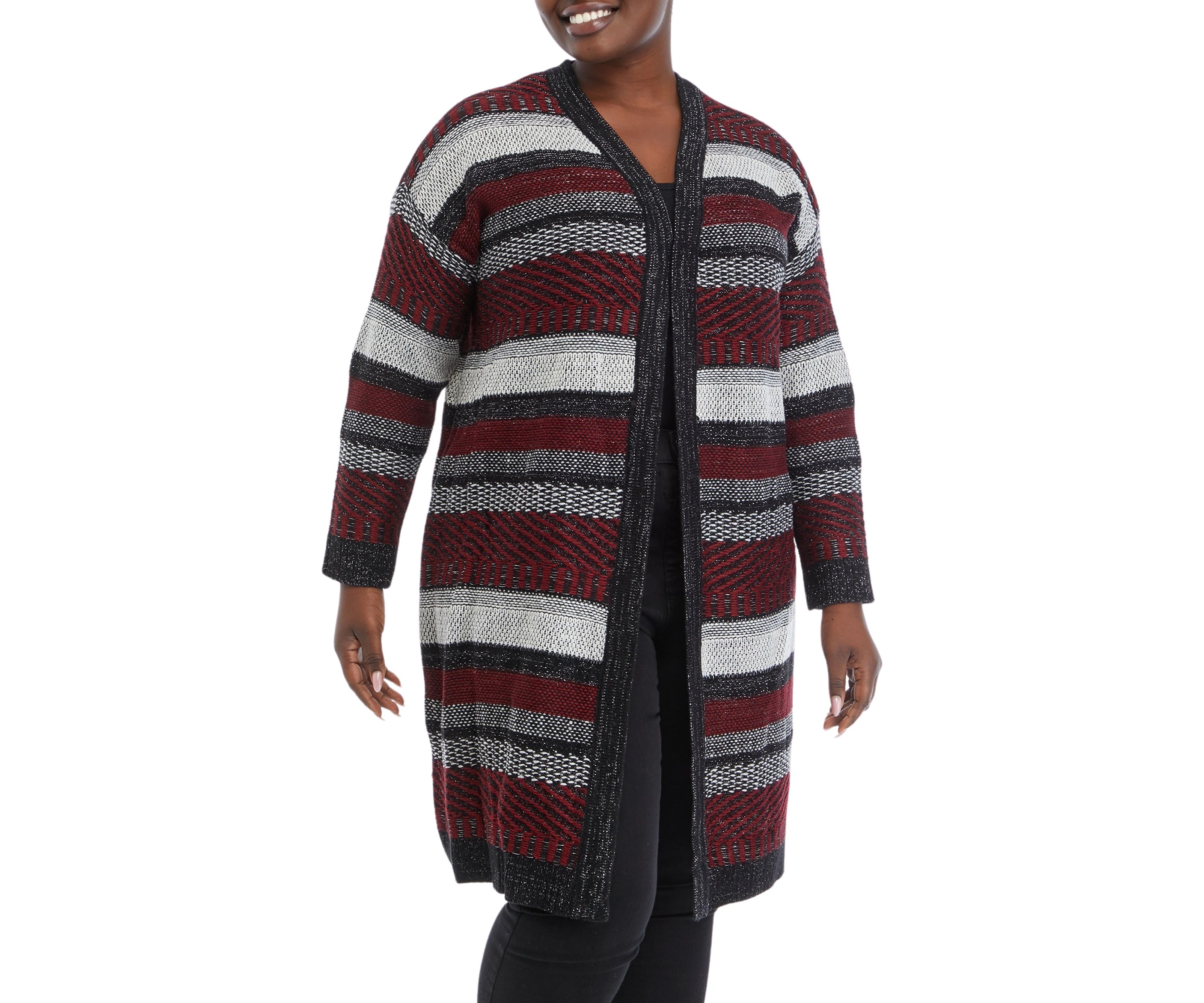 Plus Size Multi Stitch Lurex Open Front Cardigan