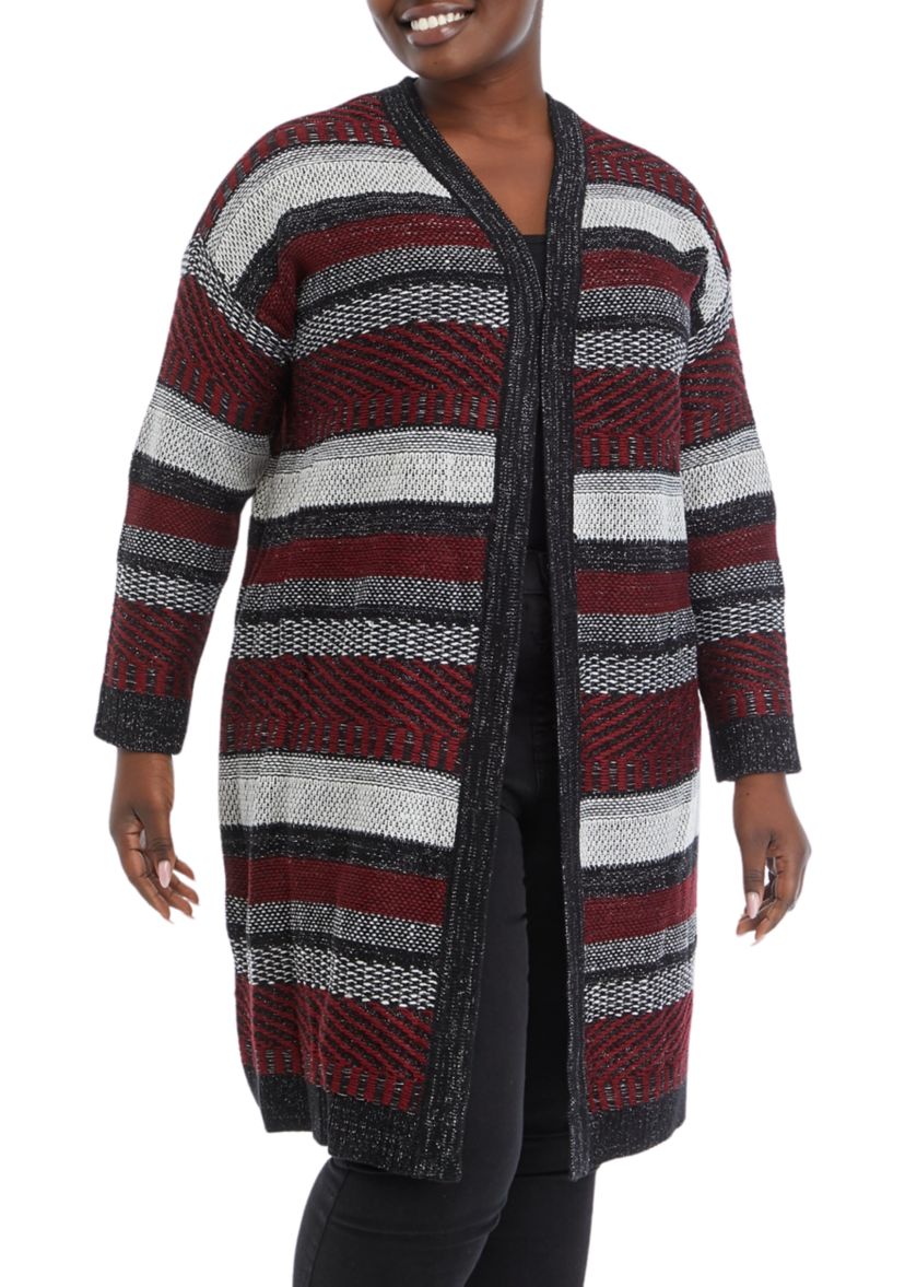 Plus Size Multi Stitch Lurex Open Front Cardigan