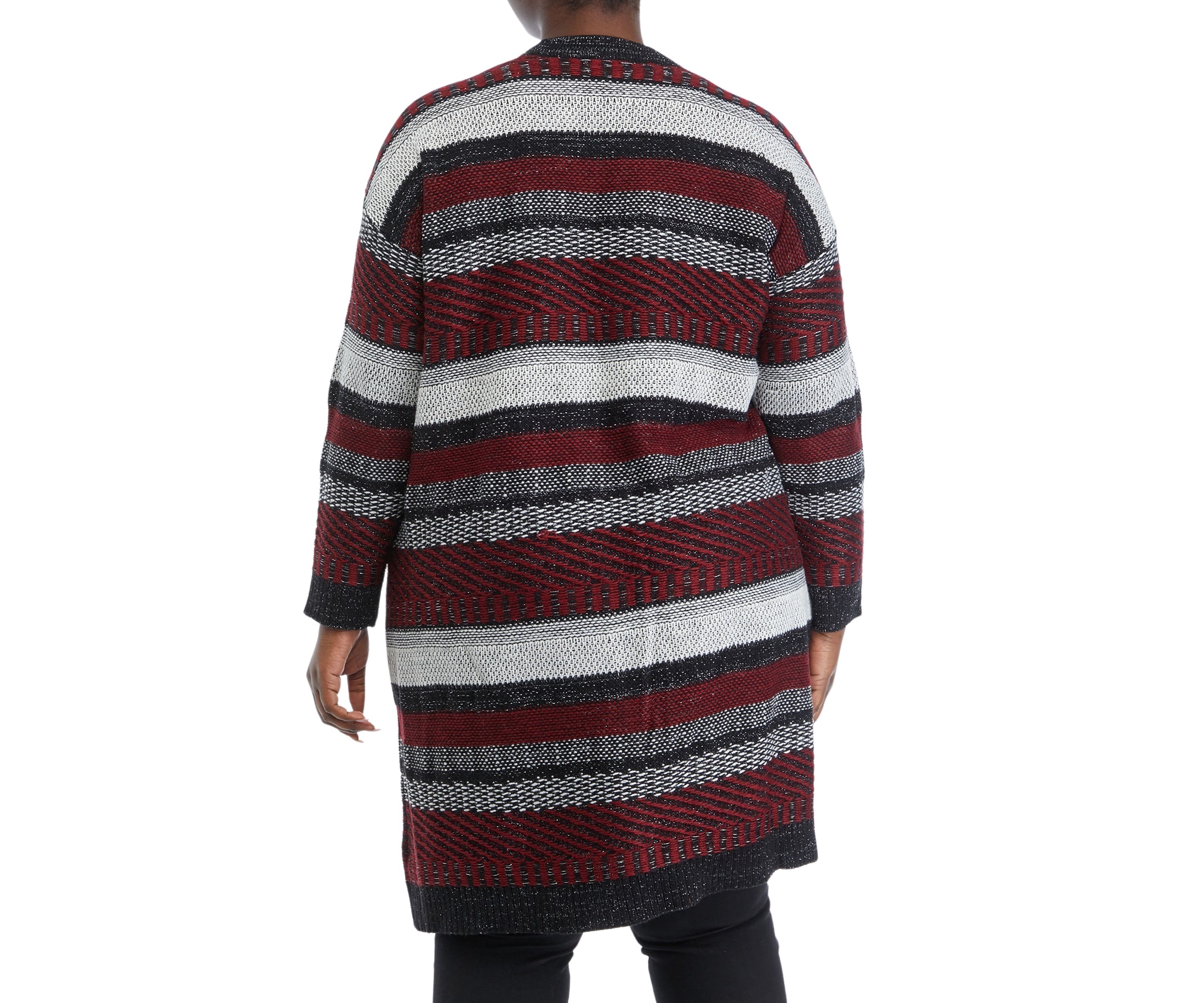 Plus Size Multi Stitch Lurex Open Front Cardigan