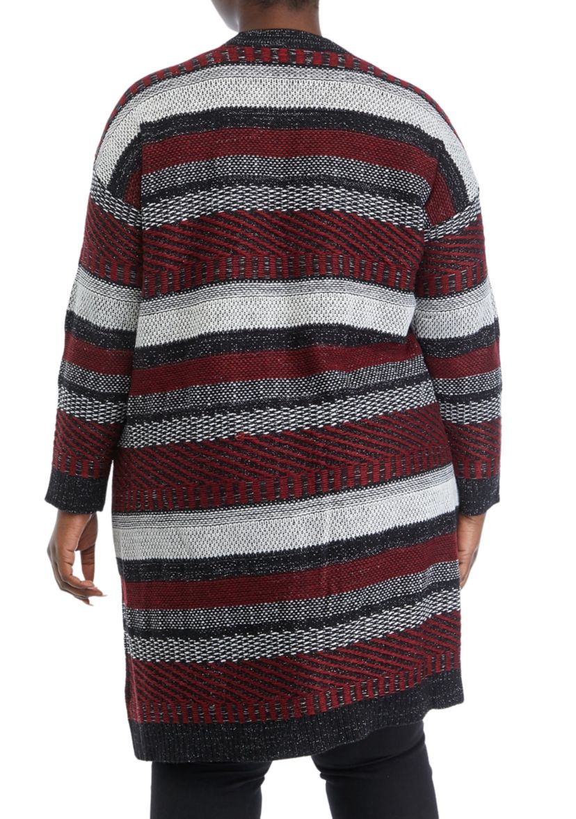 Plus Size Multi Stitch Lurex Open Front Cardigan