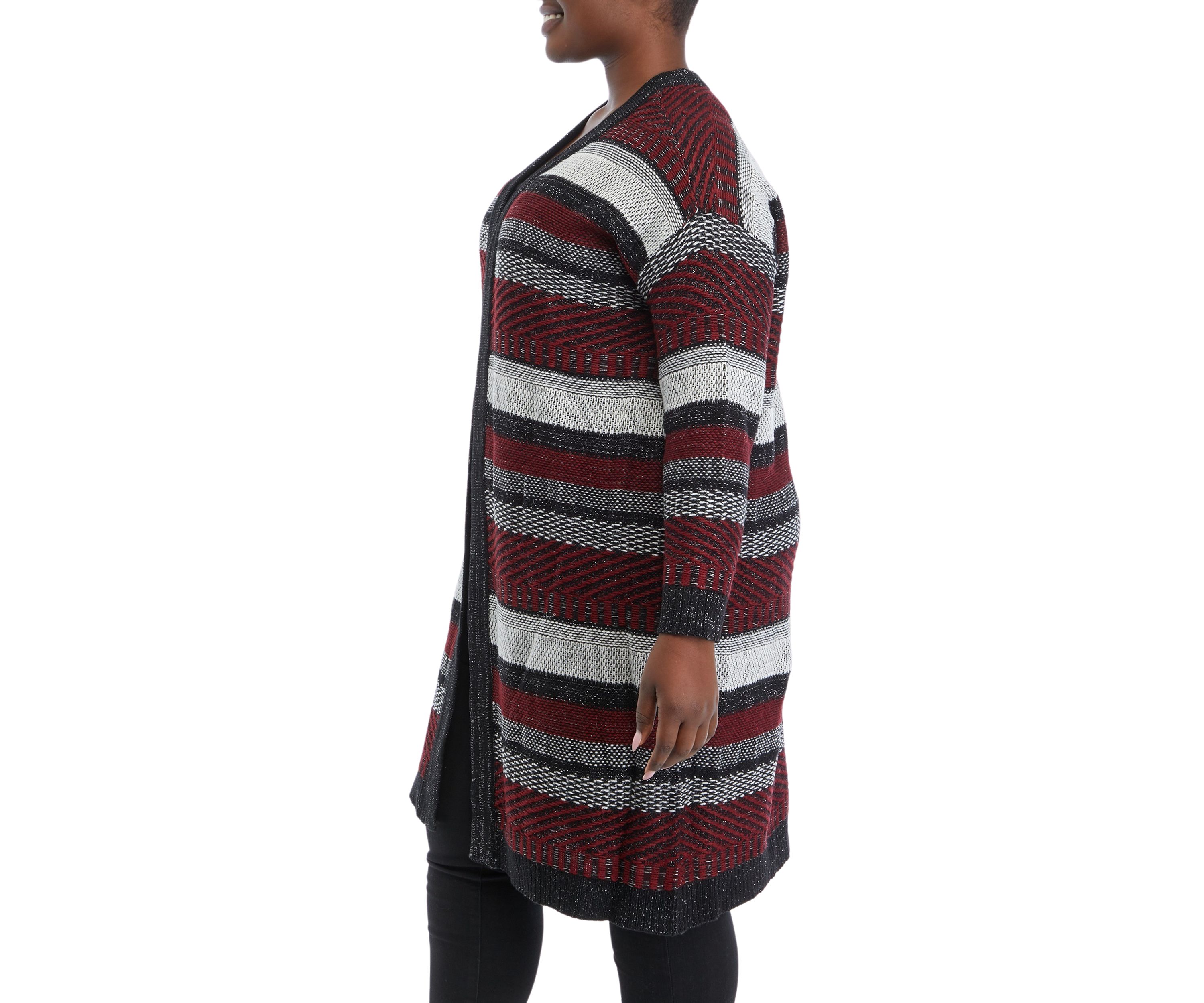 Plus Size Multi Stitch Lurex Open Front Cardigan