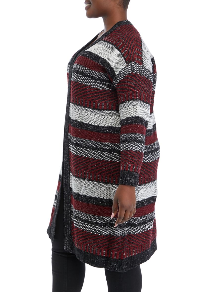 Plus Size Multi Stitch Lurex Open Front Cardigan