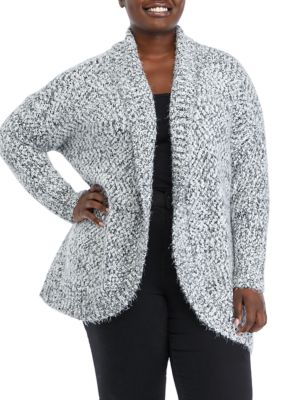 Plus Shawl Collar Rounded Bottom Cardigan