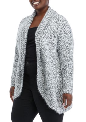 Plus Shawl Collar Rounded Bottom Cardigan