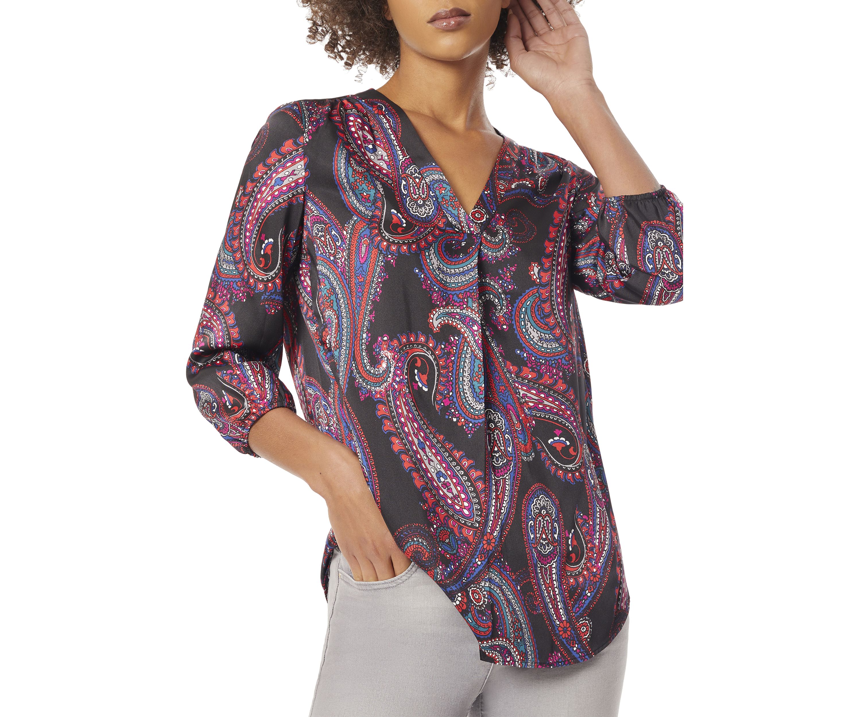  Womens 3/4 Sleeve V-Neck Pleat Front Tunic 