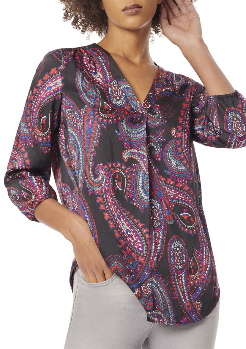  Womens 3/4 Sleeve V-Neck Pleat Front Tunic 