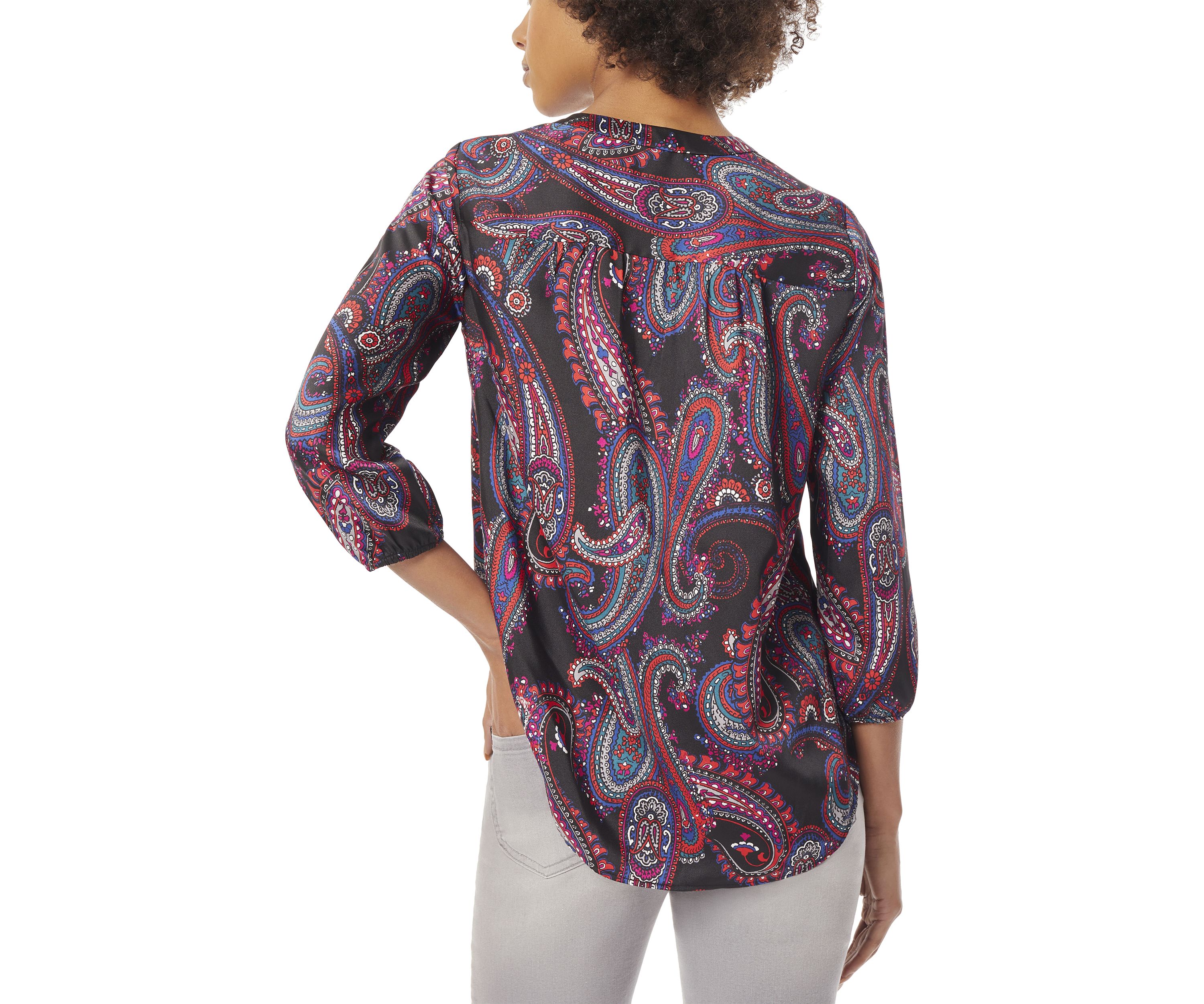  Womens 3/4 Sleeve V-Neck Pleat Front Tunic 
