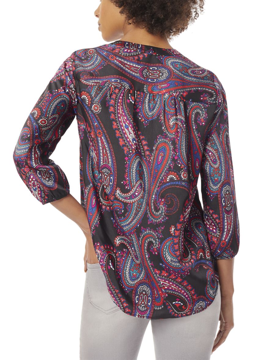  Womens 3/4 Sleeve V-Neck Pleat Front Tunic 