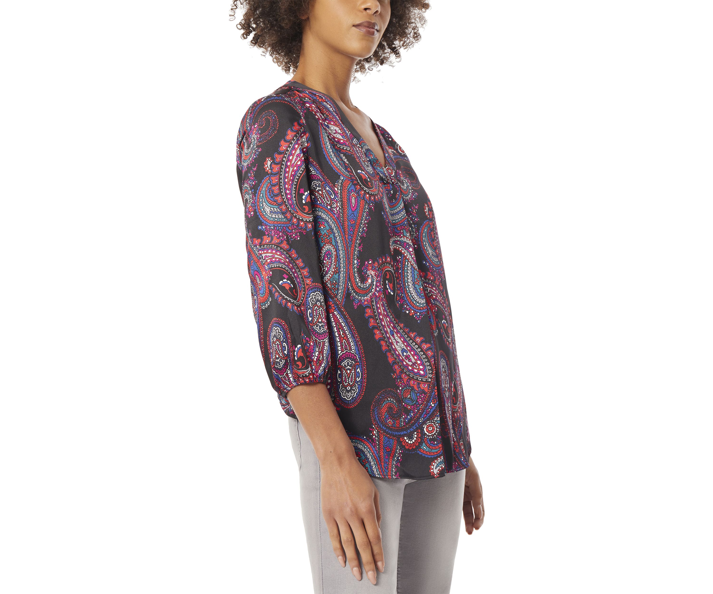  Womens 3/4 Sleeve V-Neck Pleat Front Tunic 