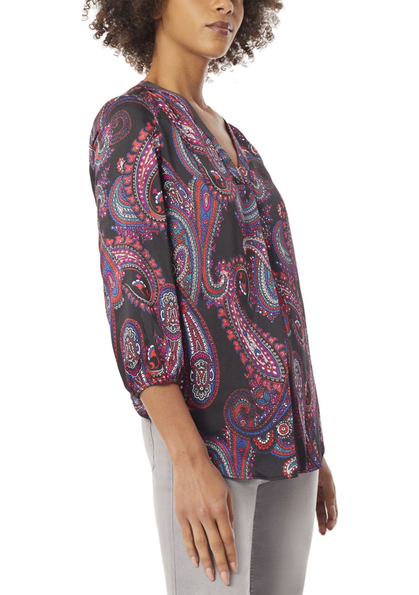  Womens 3/4 Sleeve V-Neck Pleat Front Tunic 