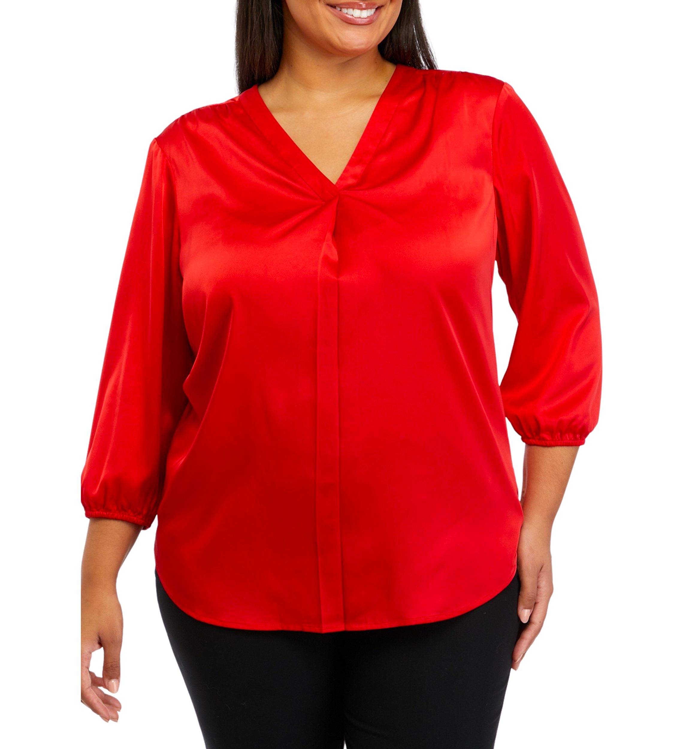  Plus Size 3/4 Sleeve Pintuck Blouse 