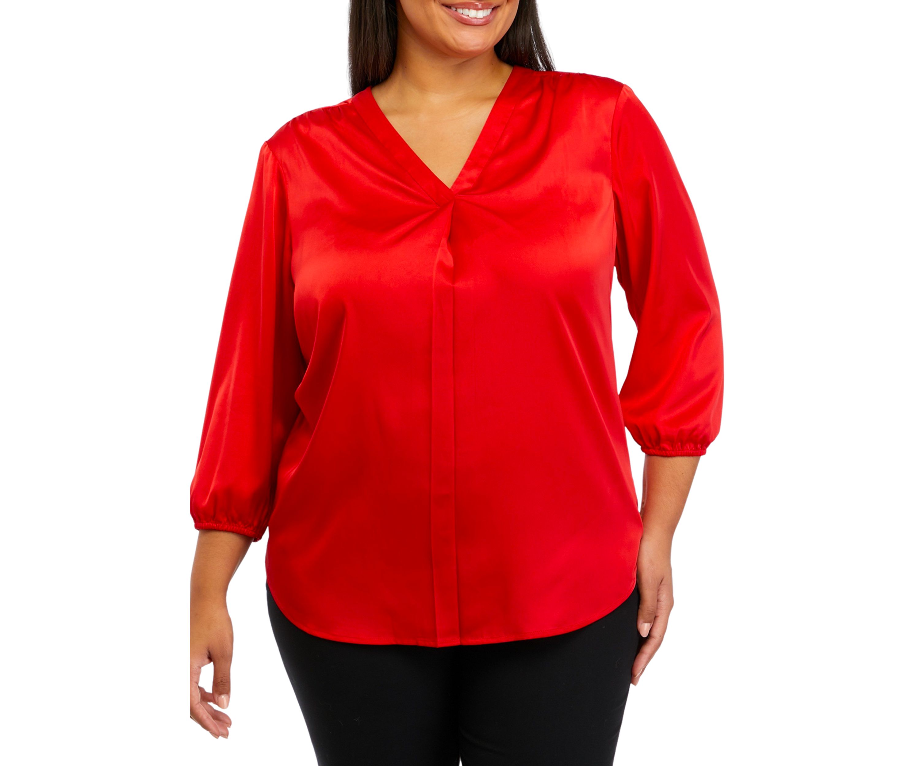  Plus Size 3/4 Sleeve Pintuck Blouse 