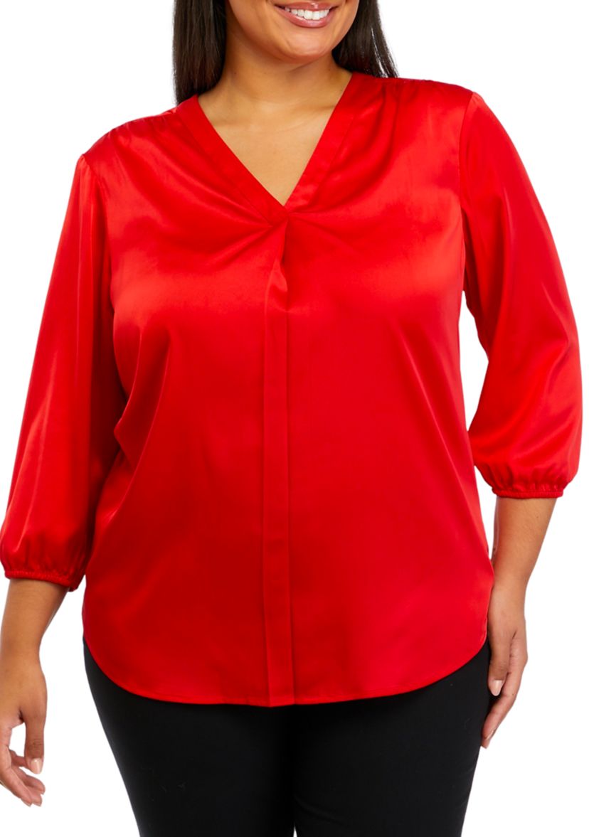 Plus Size 3/4 Sleeve Pintuck Blouse 
