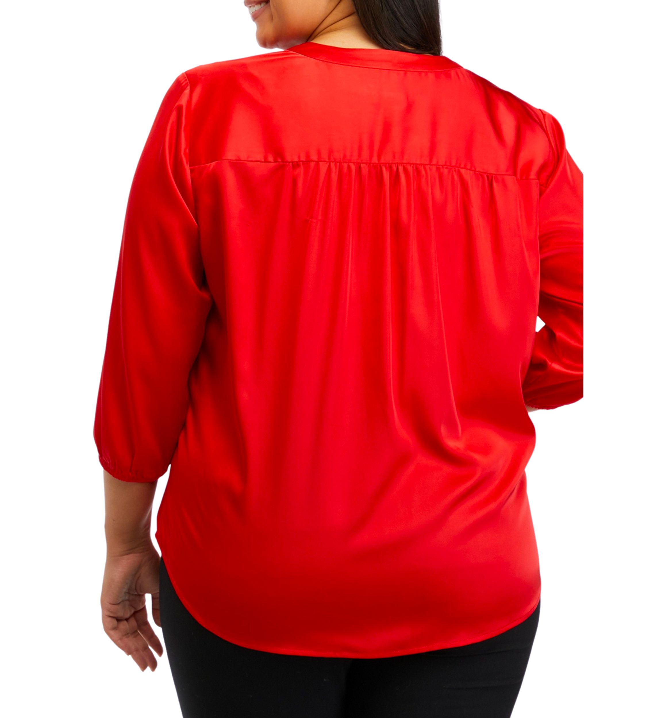  Plus Size 3/4 Sleeve Pintuck Blouse 