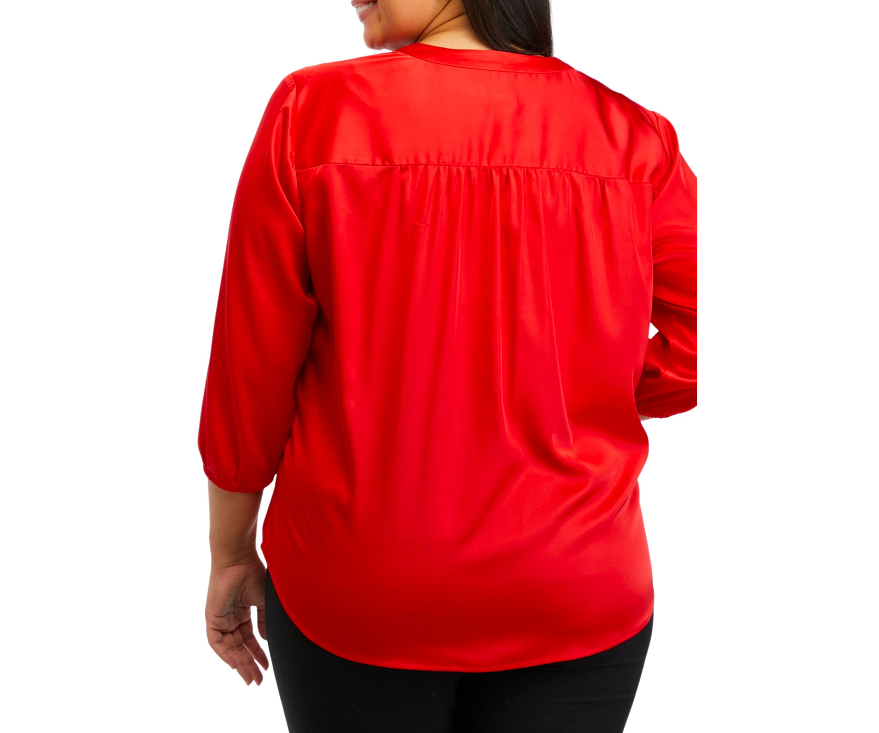  Plus Size 3/4 Sleeve Pintuck Blouse 