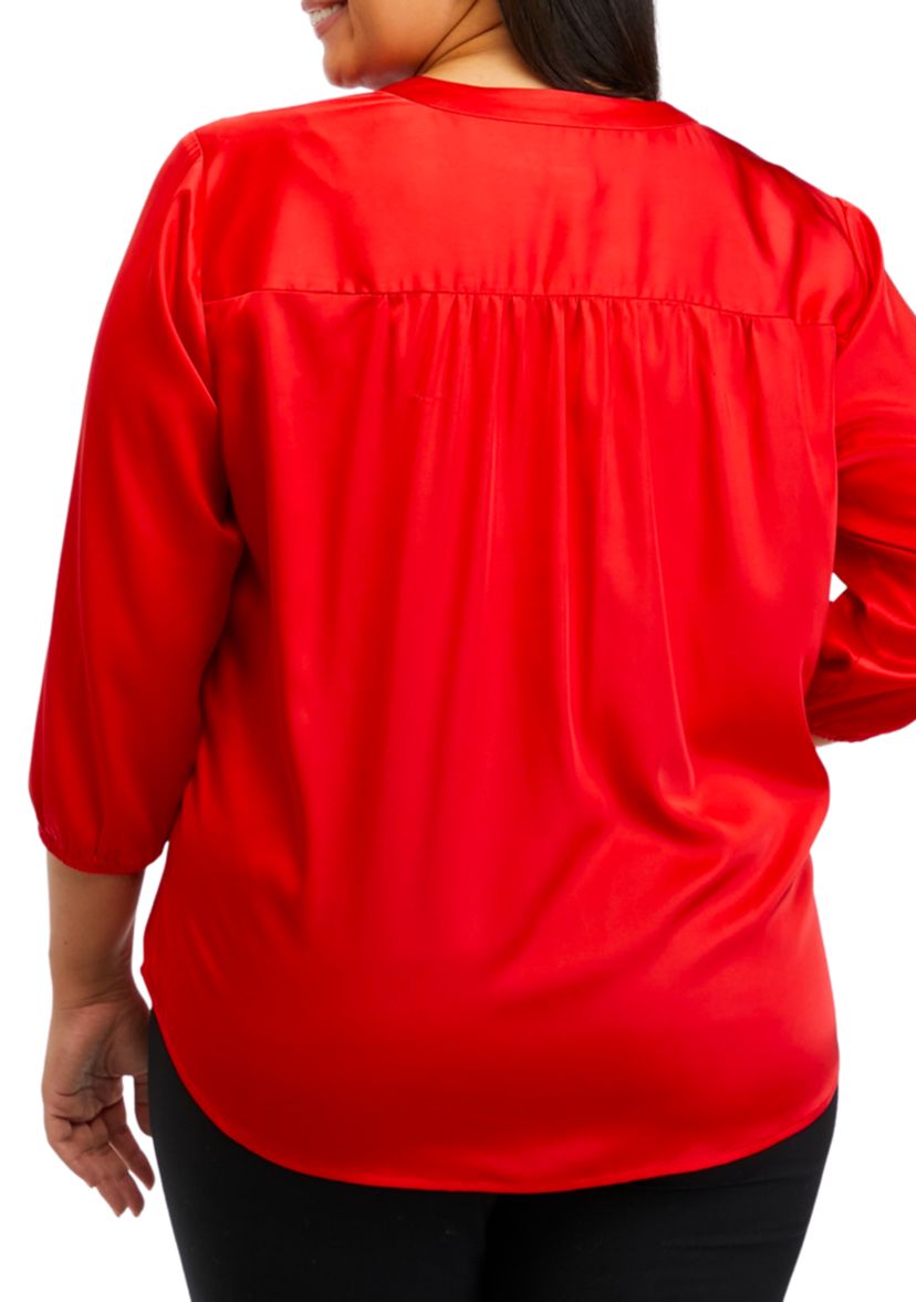 Plus Size 3/4 Sleeve Pintuck Blouse 