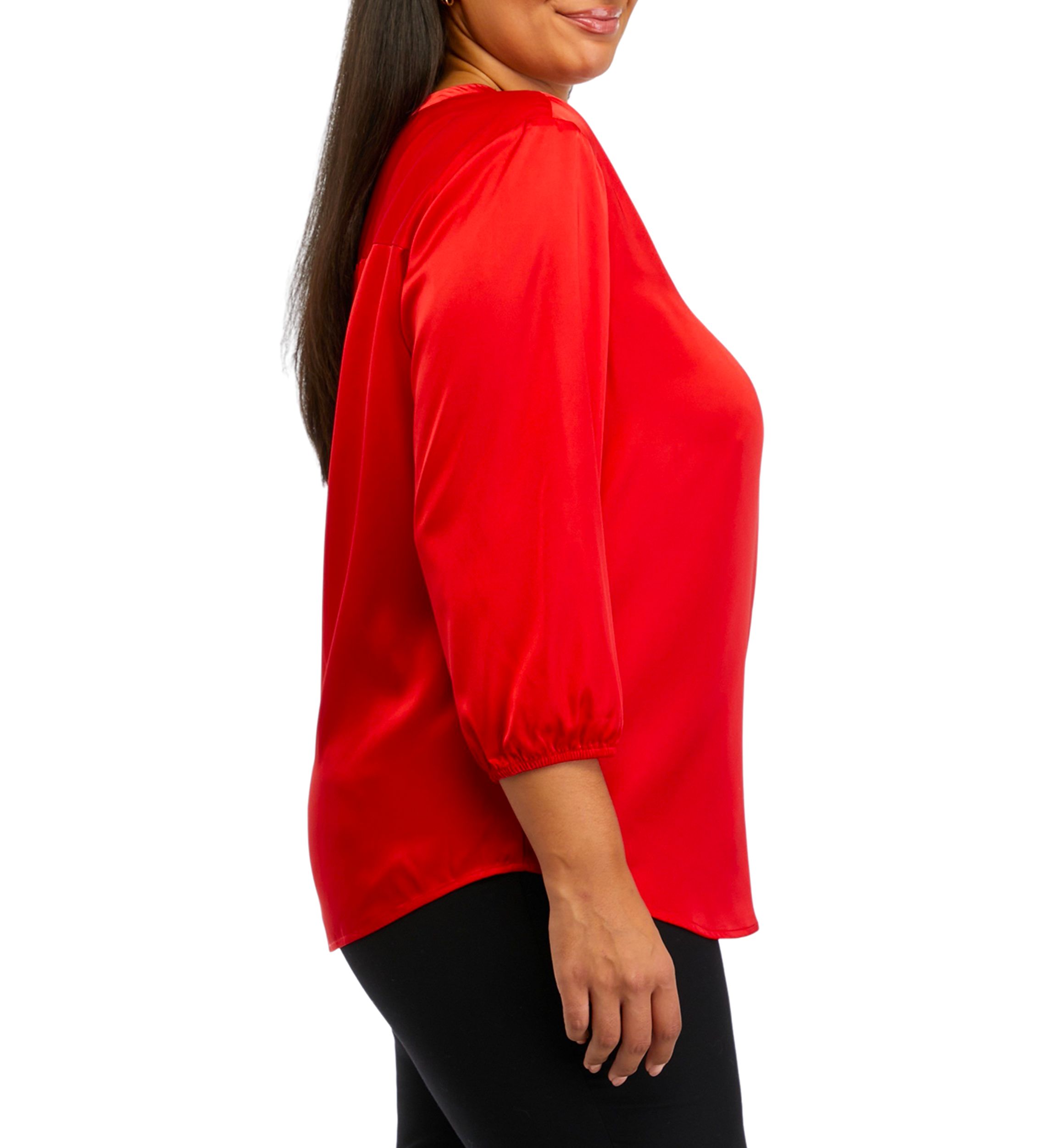  Plus Size 3/4 Sleeve Pintuck Blouse 