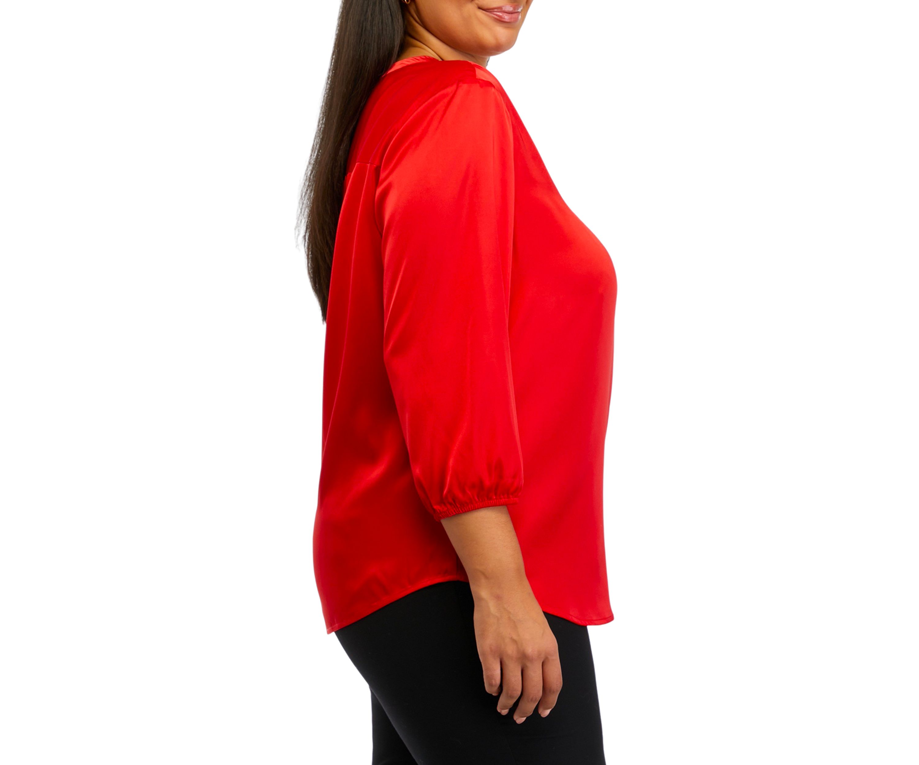 Plus Size 3/4 Sleeve Pintuck Blouse 