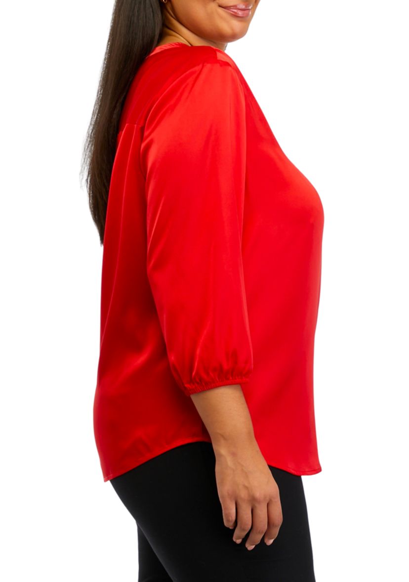  Plus Size 3/4 Sleeve Pintuck Blouse 